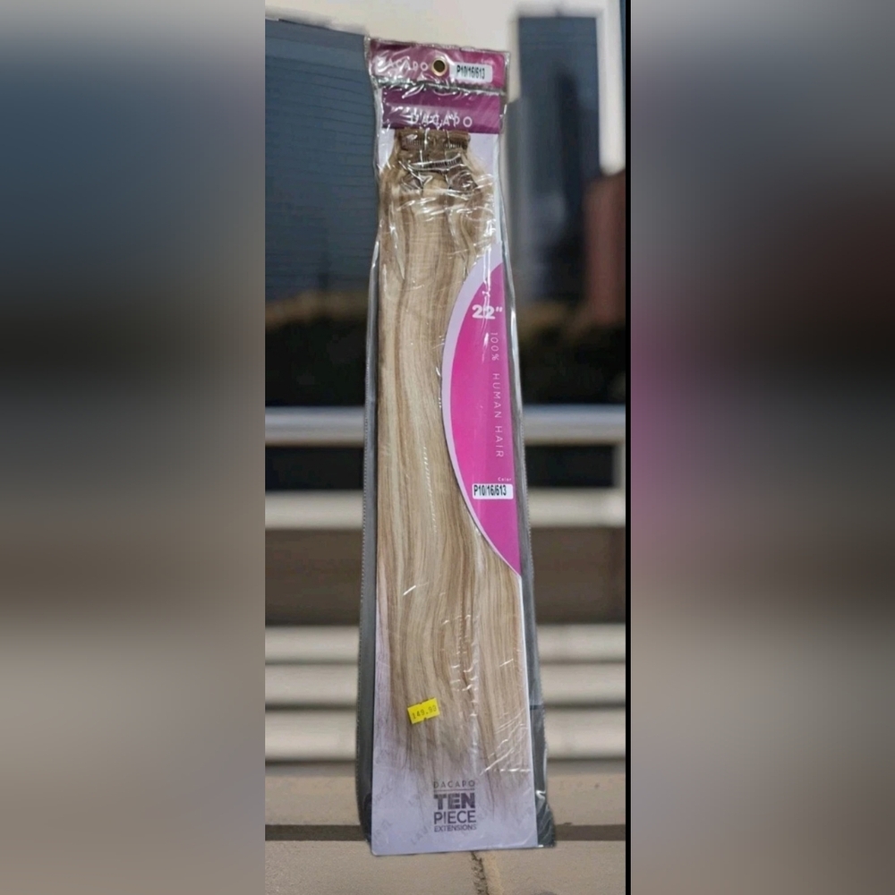 DACAPO 22” 100% Human Hair Clip-In Extensions 10pc Set Clr P10/16/613 Blend